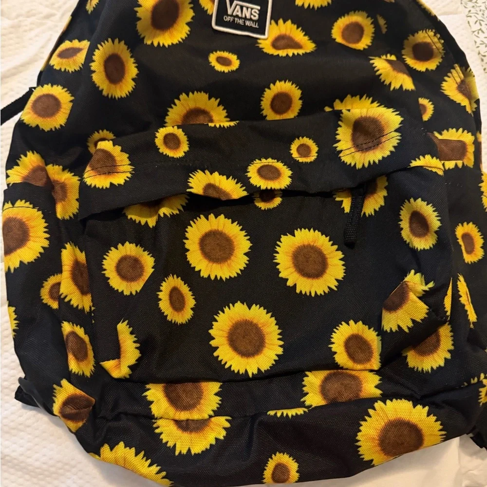 Vans Black Backpack with Yellow Sunflower Pattern